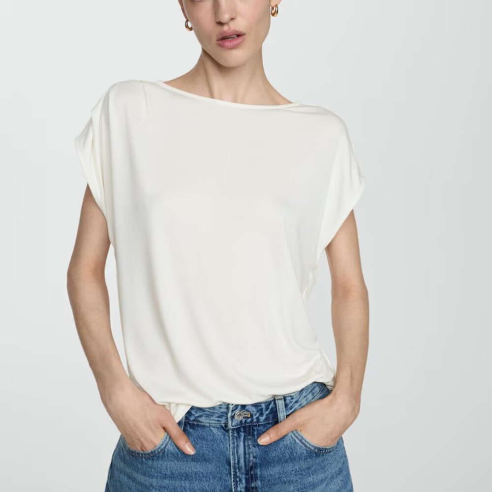 Mango Oversized Flowy Short-sleeved T-shirt Ecru Size XS